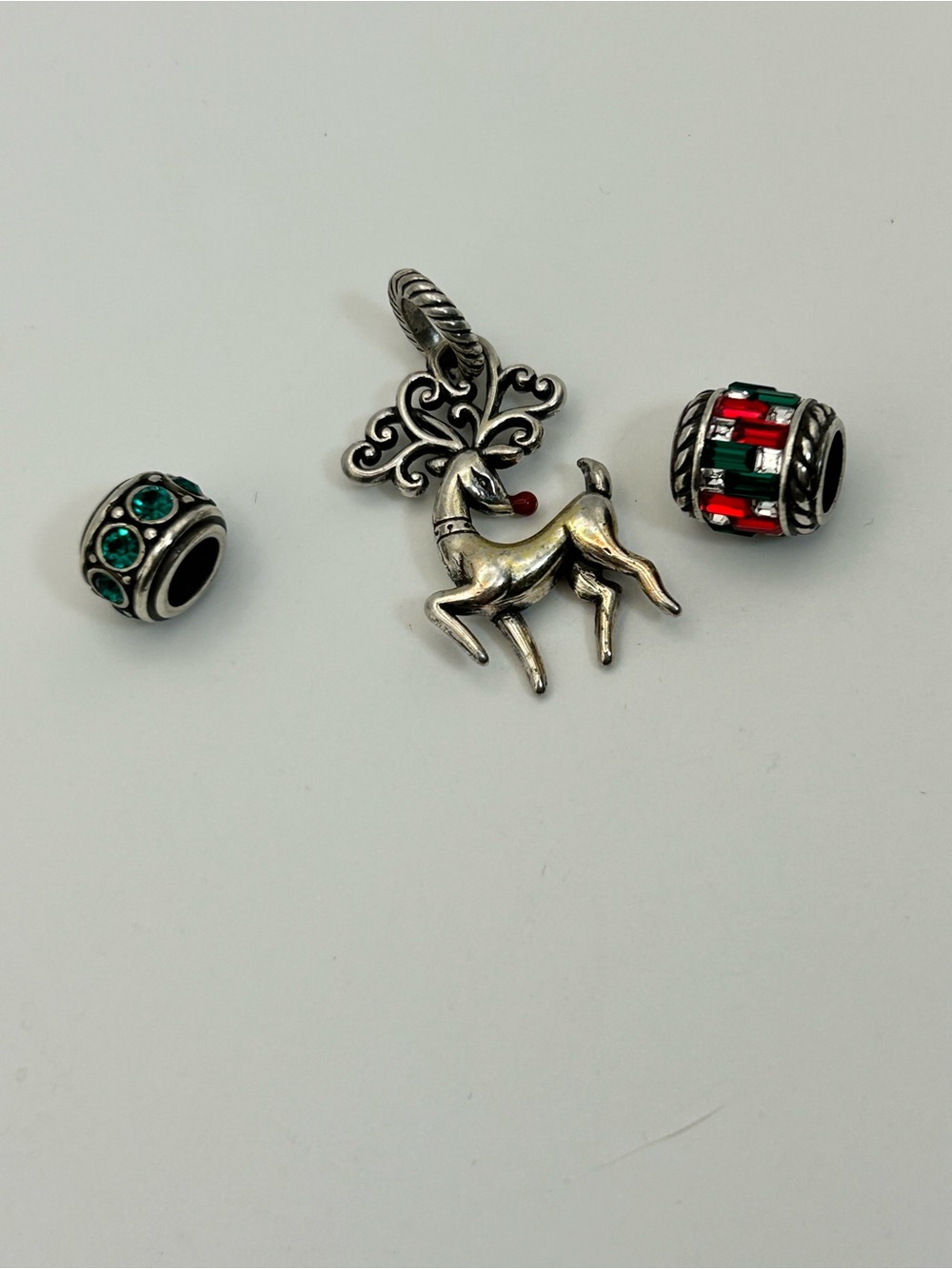 Brighton Reindeer Pendant Charm 2 Red and Green Spacers Holiday Sparkle Crystals